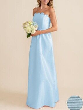 LulaKate Hayes Scalloped Strapless Maxi Full Length Gown Bridesmaid Prom Dress